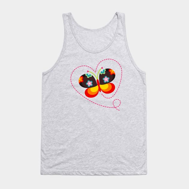 Colorful Butterfly in Heart Shaped Frame Tank Top by RageRabbit